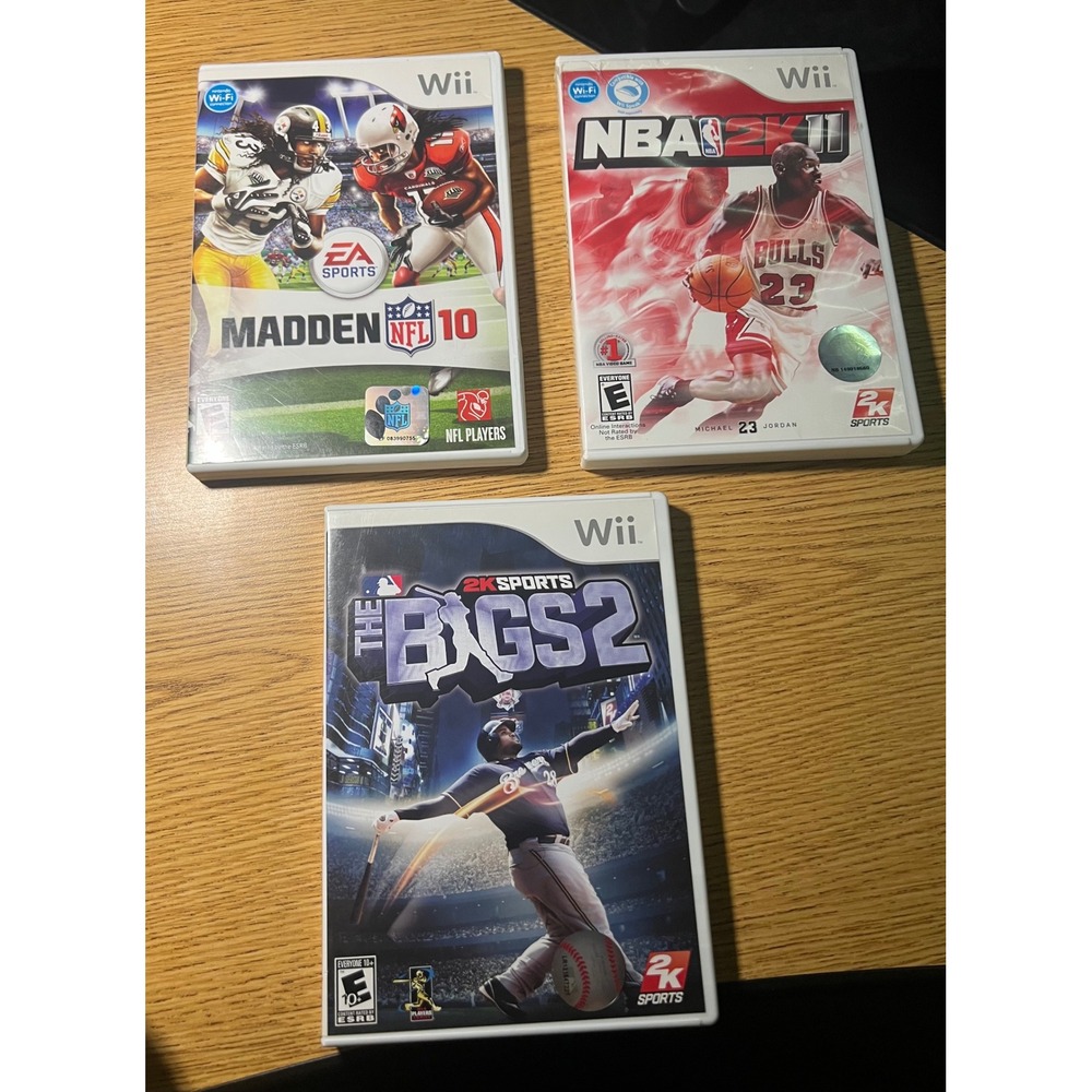 Nintendo Wii Sports Game Lot NBA 2K11 Madden NFL 10 The Bigs 2 Bundle